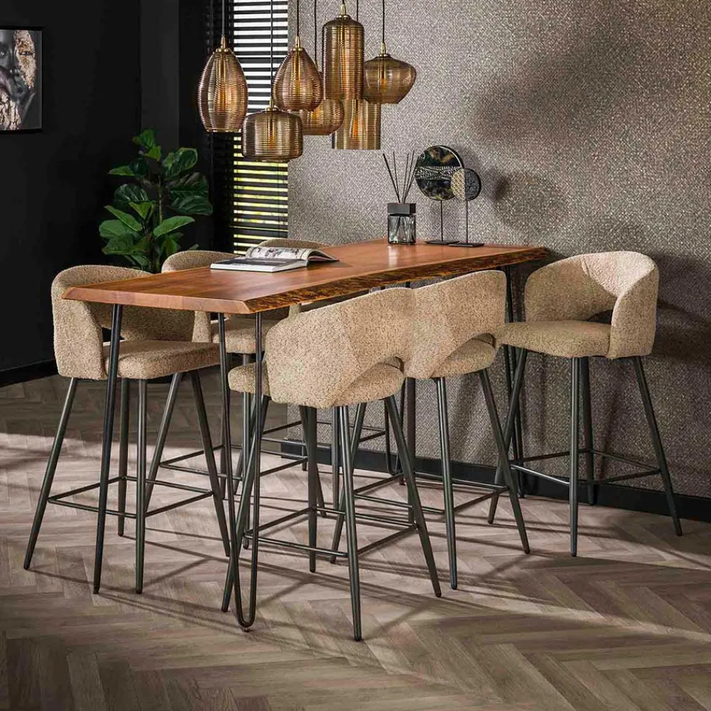 Wohnen Hocker<Design Barstuhl aus Boucle in Beige - Ludizia (2er Set)