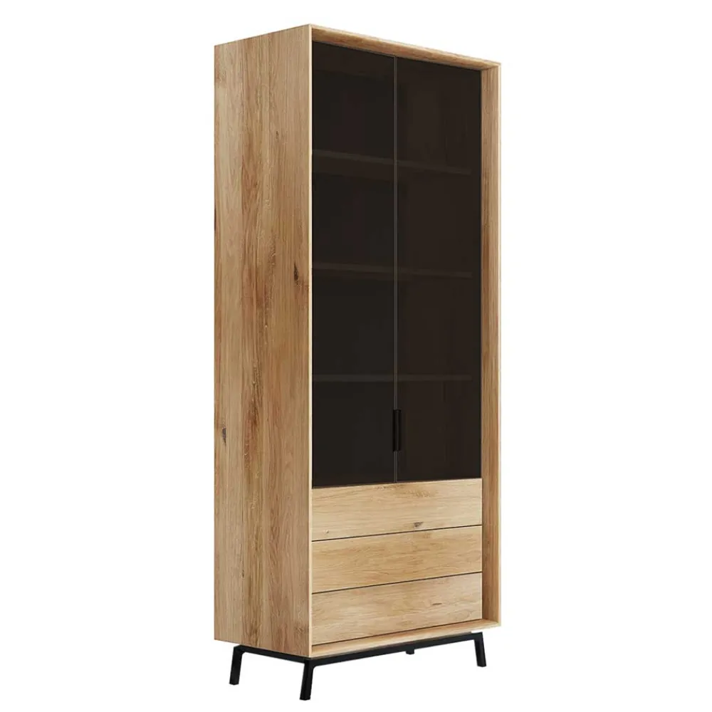 Wohnen Vitrinen<Design Eiche Schrank mit getönten Glastüren - Fabiella