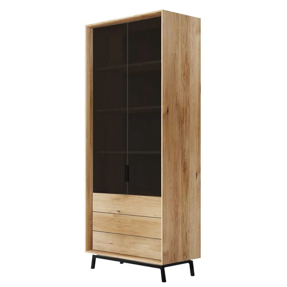 Wohnen Vitrinen<Design Eiche Schrank mit getönten Glastüren - Fabiella