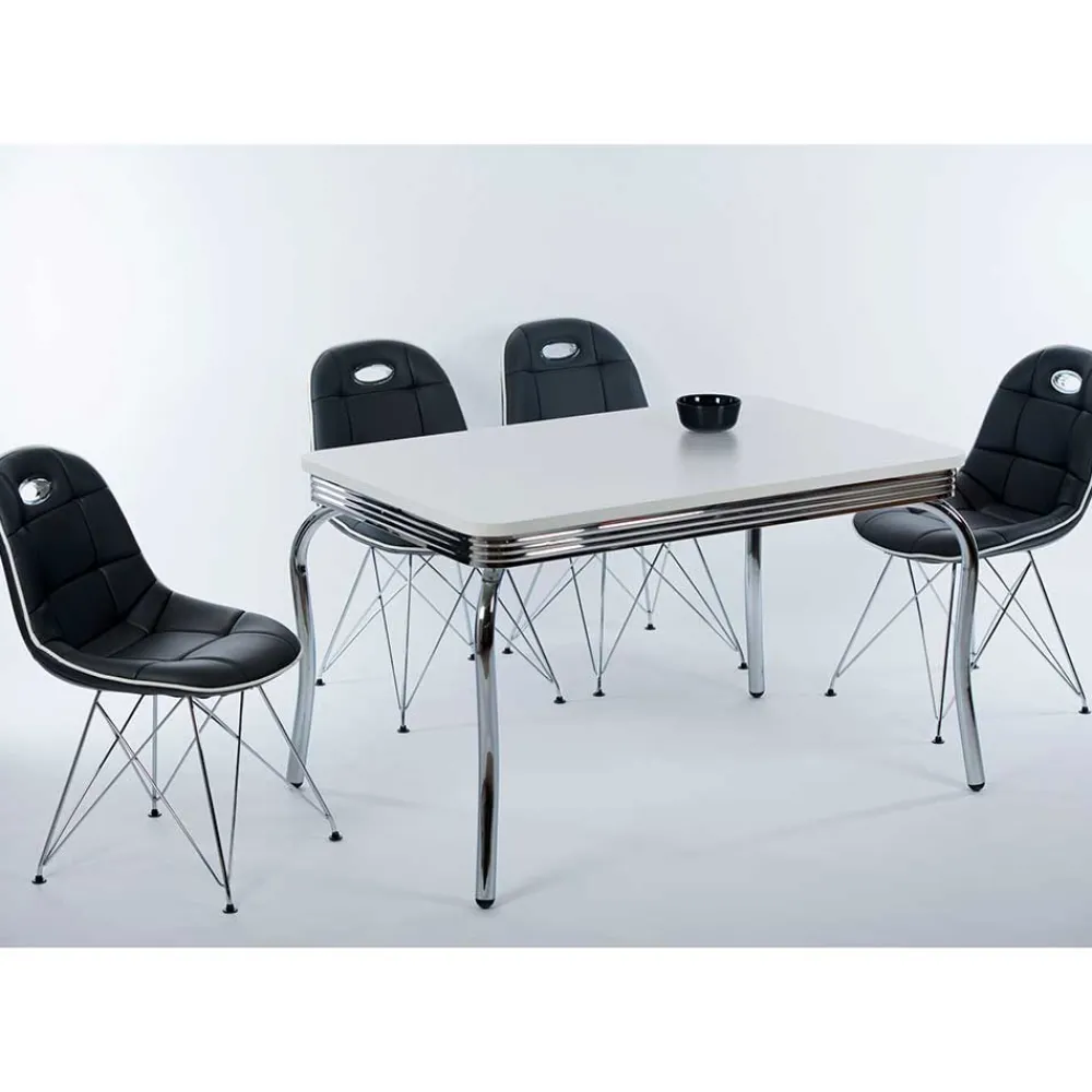 Wohnen Sitzgruppe<Design Essgruppe in Schwarz & Weiß - Candelcero (fünfteilig)