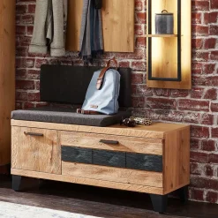 Wohnen Sitzbank<Design Flurbank aus Wildeiche in Natur & Grau - Elprisca