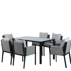 Wohnen Sitzgruppe<Design Garten-Essgruppe in Grau & Schwarz - Geraldine (siebenteilig)