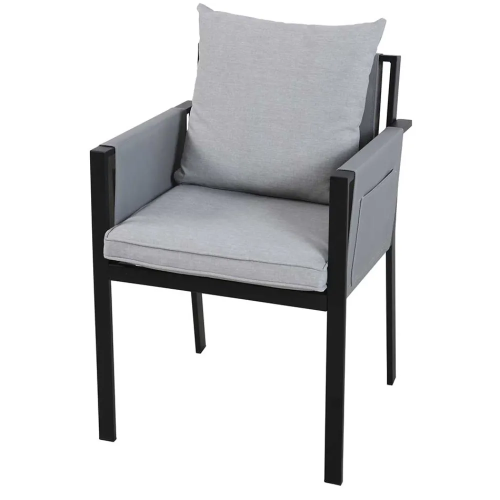 Wohnen Sitzgruppe<Design Garten-Essgruppe in Grau & Schwarz - Geraldine (siebenteilig)