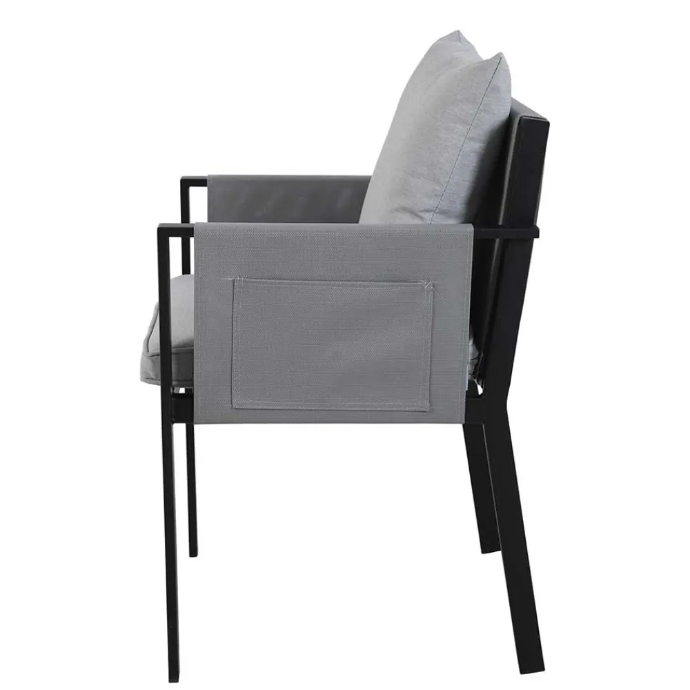 Wohnen Sitzgruppe<Design Garten-Essgruppe in Grau & Schwarz - Geraldine (siebenteilig)