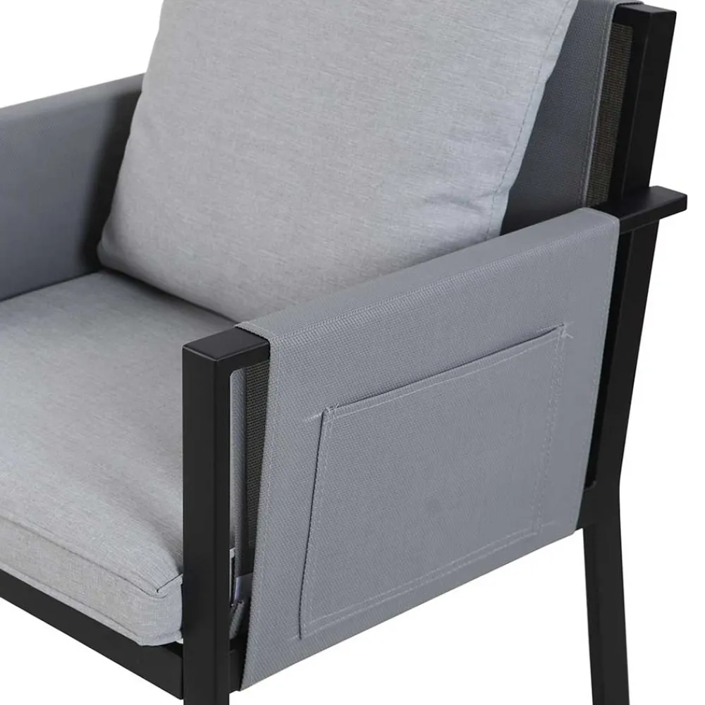 Wohnen Sitzgruppe<Design Garten-Essgruppe in Grau & Schwarz - Geraldine (siebenteilig)