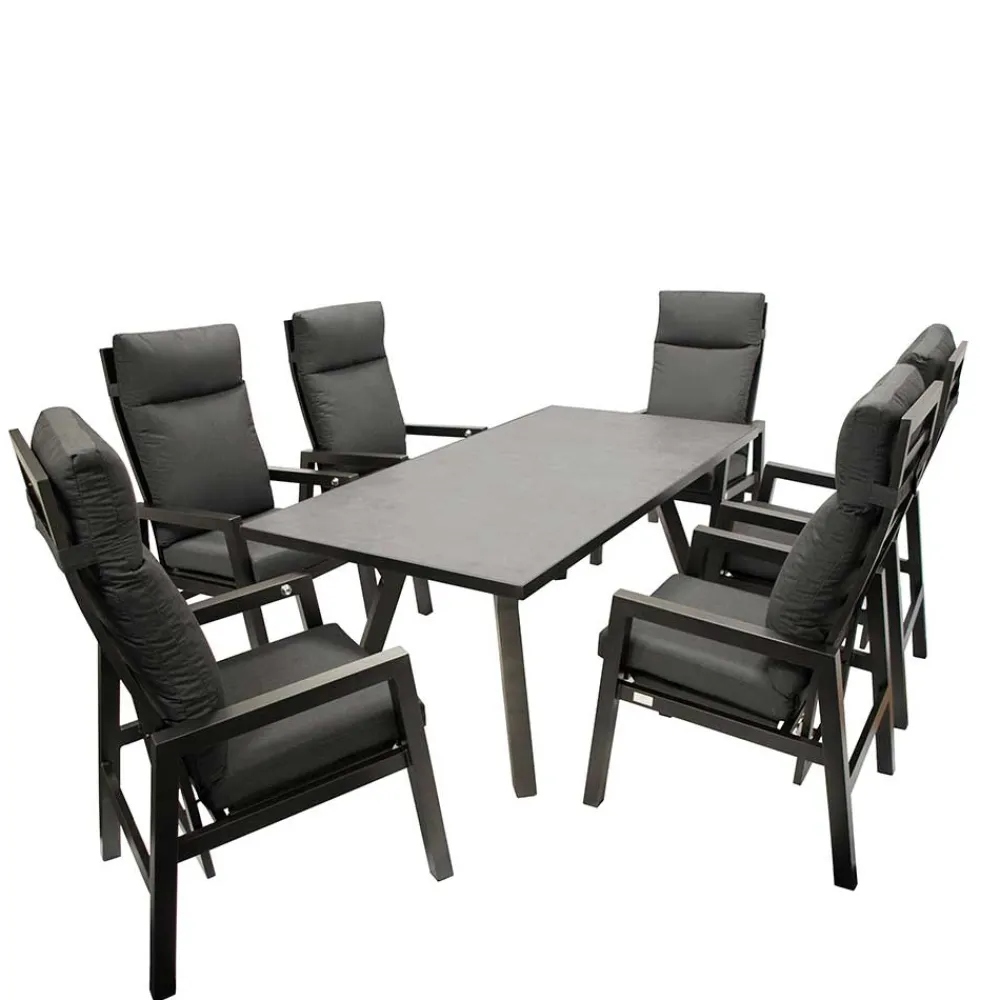Wohnen Sitzgruppe<Design Gartentisch Gruppe in Dunkelgrau - Curedo (siebenteilig)
