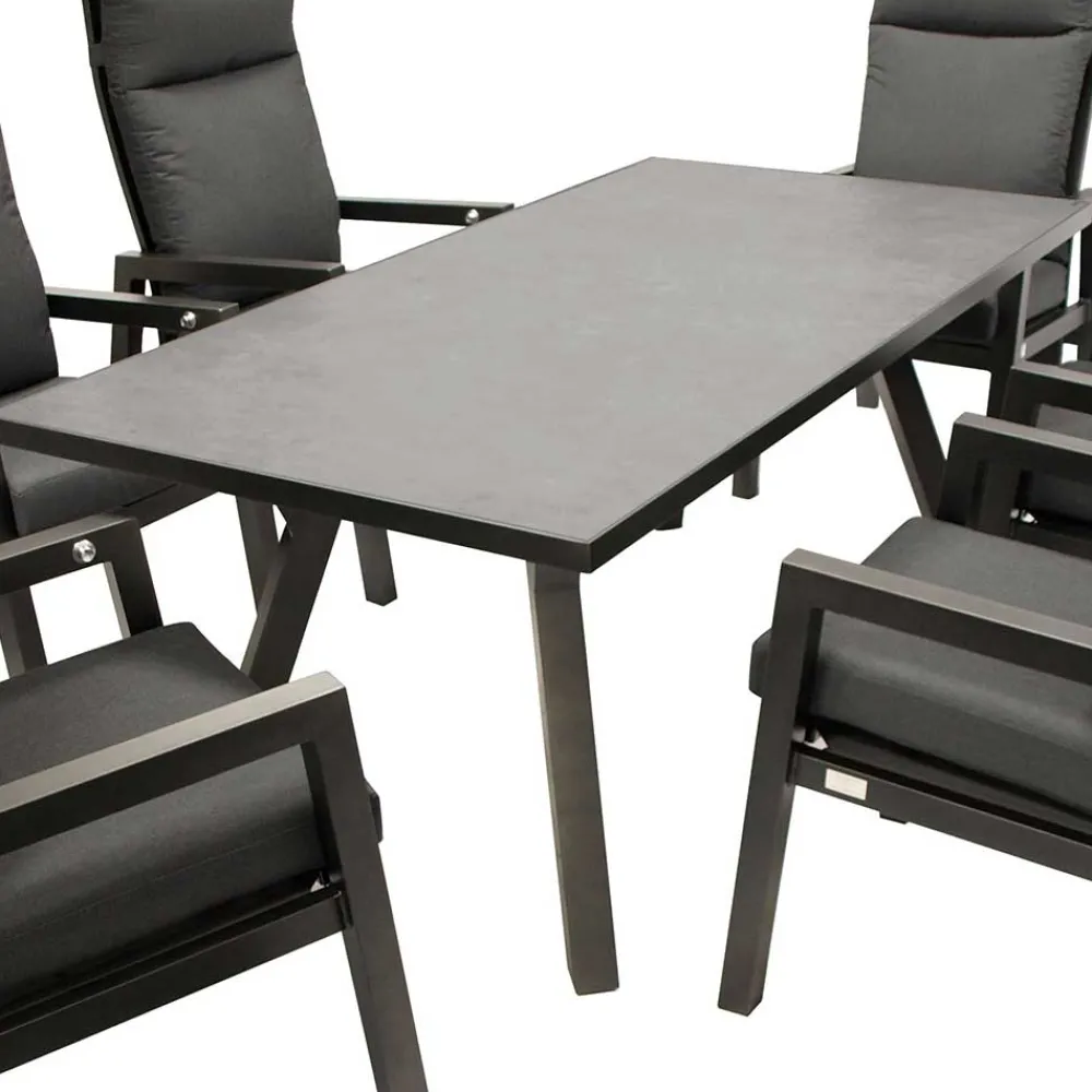 Wohnen Sitzgruppe<Design Gartentisch Gruppe in Dunkelgrau - Curedo (siebenteilig)