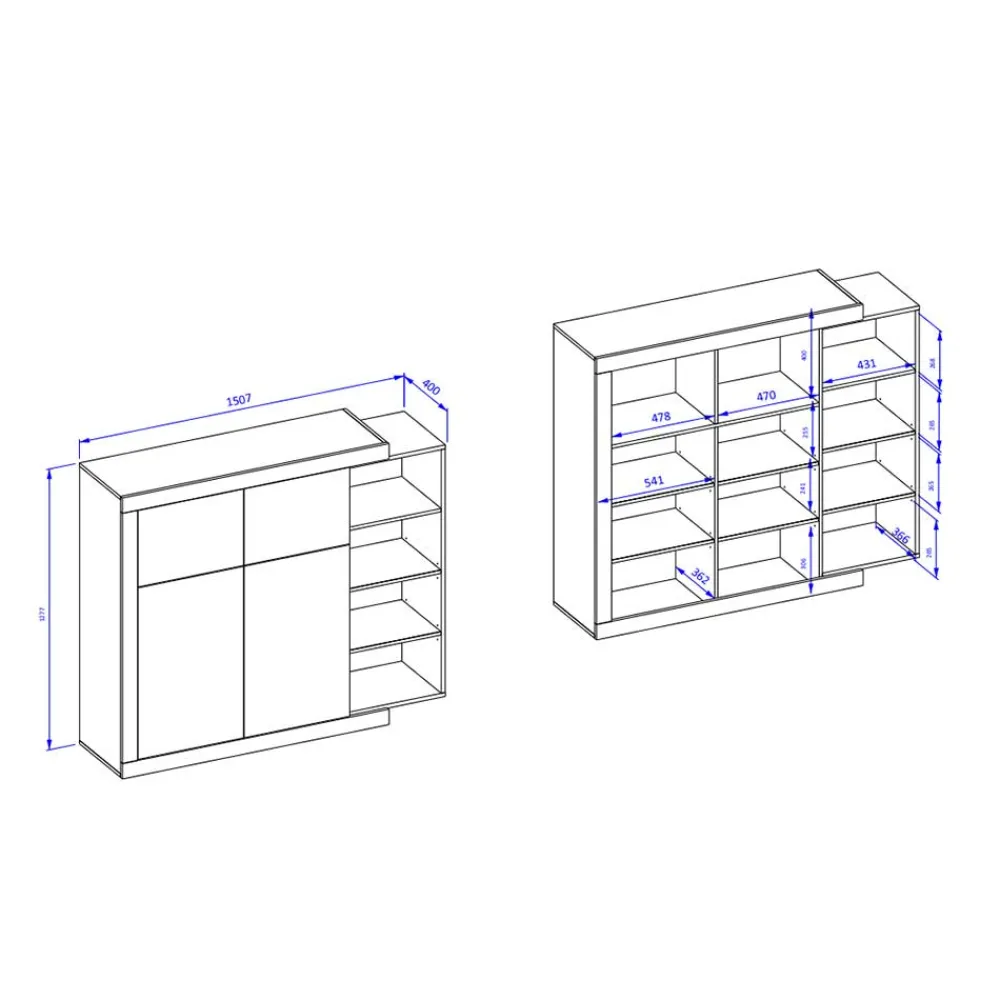 Wohnen Highboards|Kommoden<Design Highboard mit 2 Klappen & 2 Türen - Milvara