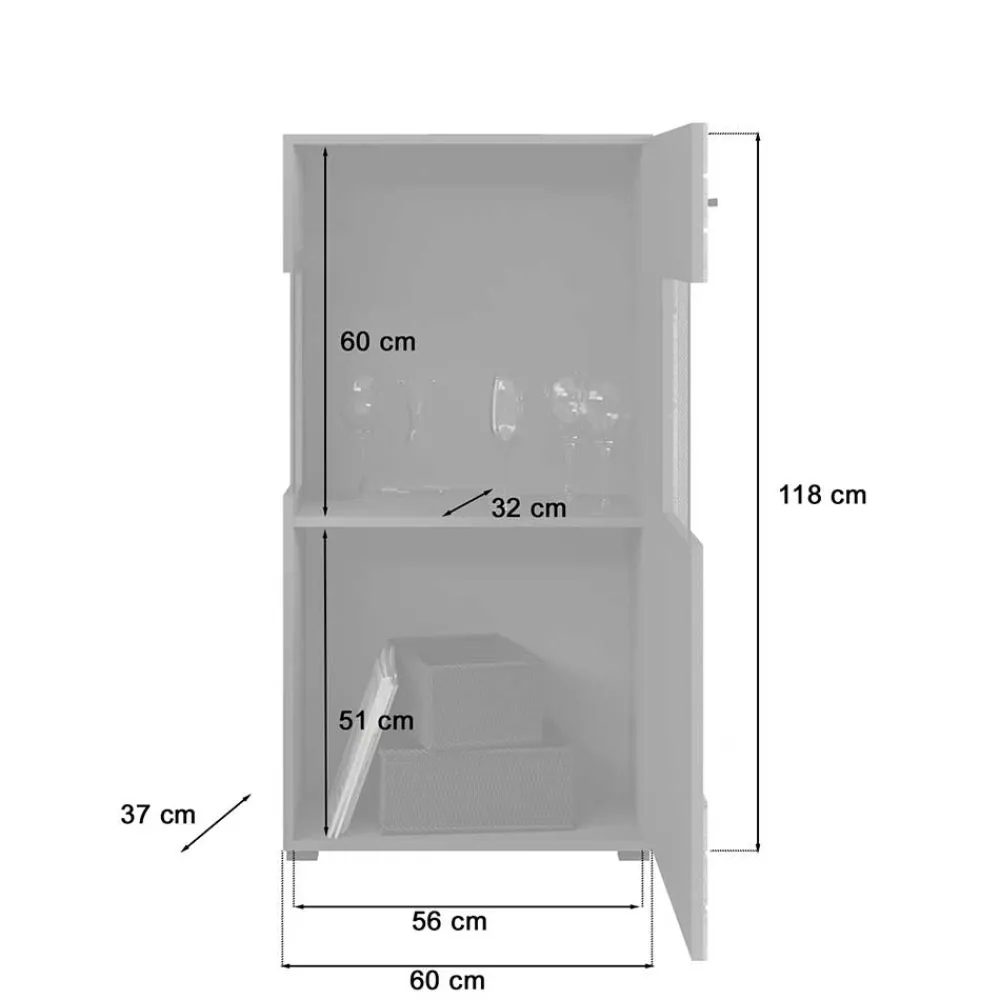 Wohnen Vitrinen<Design Highboard mit Glas 60x117x37 cm - Scarlett