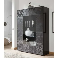 Wohnen Schränke<Design Hochglanz Vitrine in Anthrazit - Ipatal