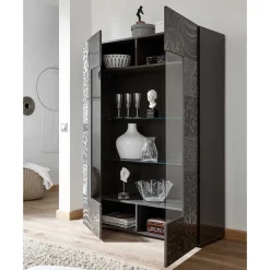 Wohnen Schränke<Design Hochglanz Vitrine in Anthrazit - Ipatal