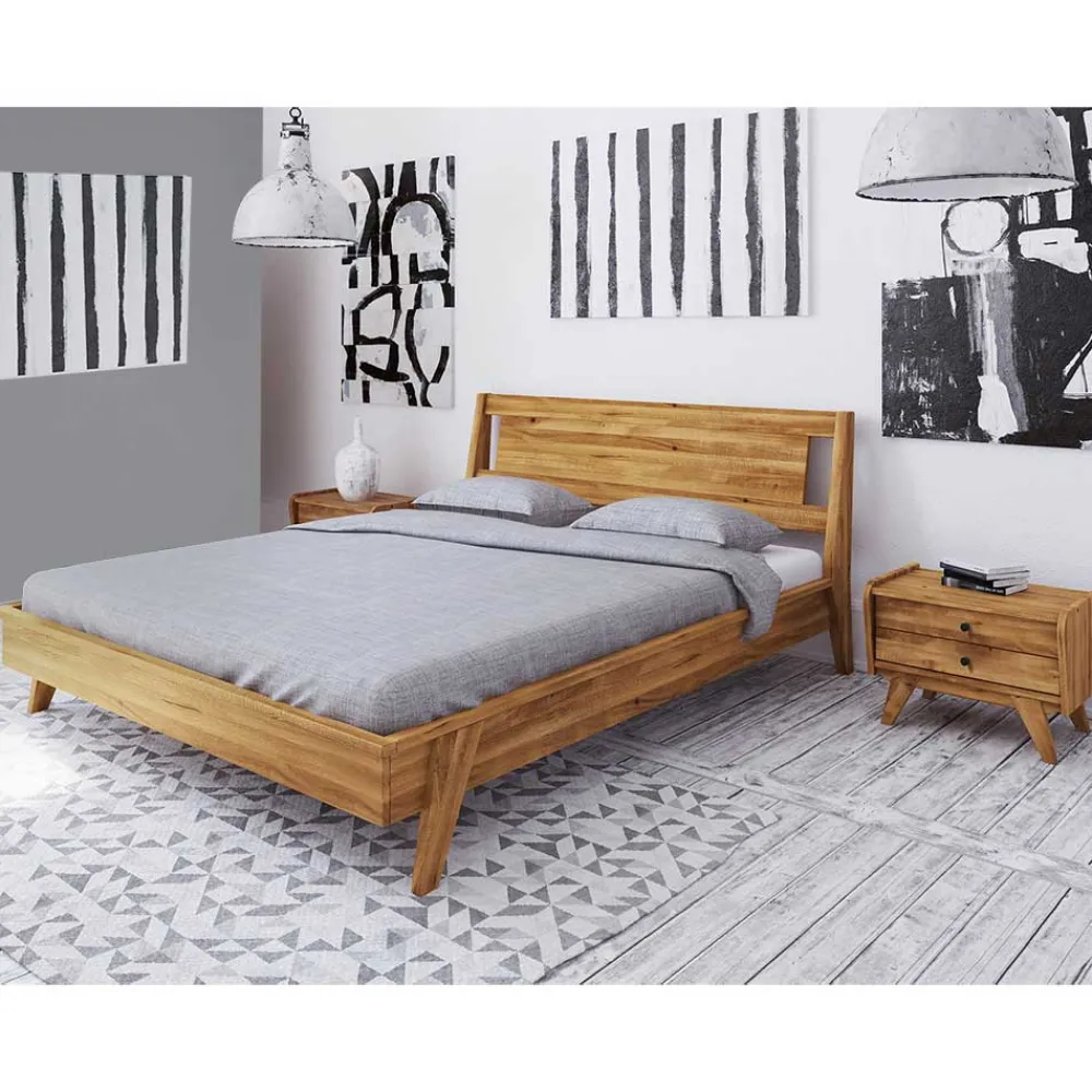 Wohnen Betten<Design Holzbett aus Wildeiche - Hardus (dreiteilig)