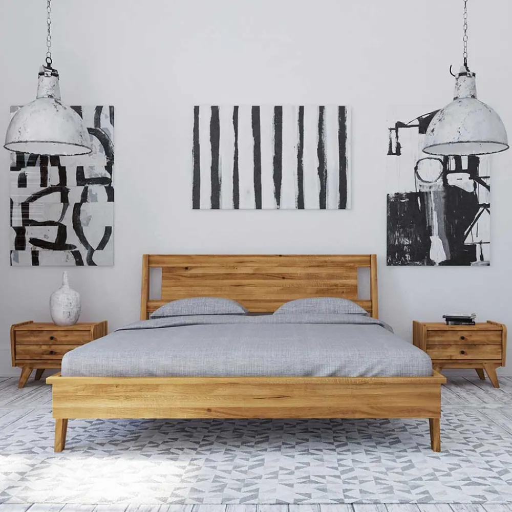 Wohnen Betten<Design Holzbett aus Wildeiche - Hardus (dreiteilig)
