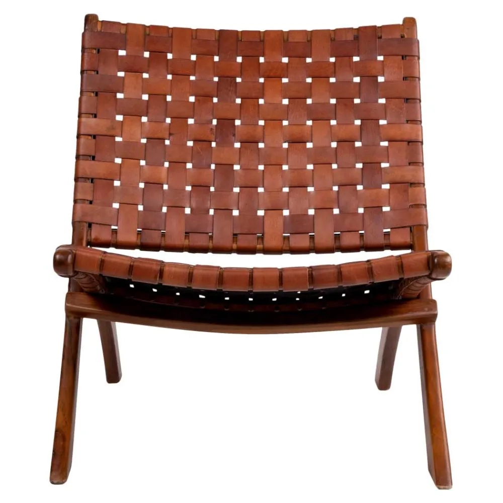 Wohnen Sessel<Design Lounge Stuhl aus Leder Geflecht - Maisu
