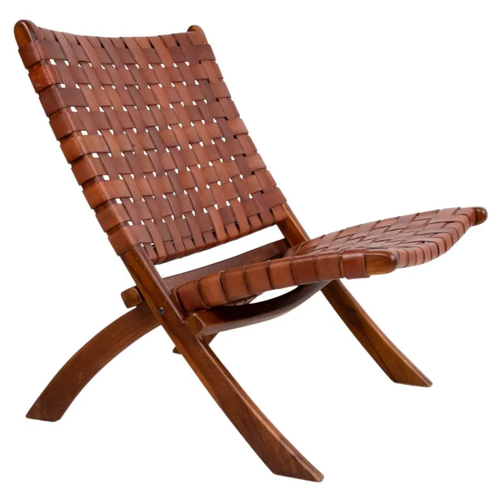 Wohnen Sessel<Design Lounge Stuhl aus Leder Geflecht - Maisu