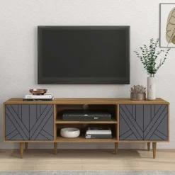 Wohnen Tv & Hifi-Möbel|Lowboards<Design Lowboard für TV in Grau & Natur - Ascolano