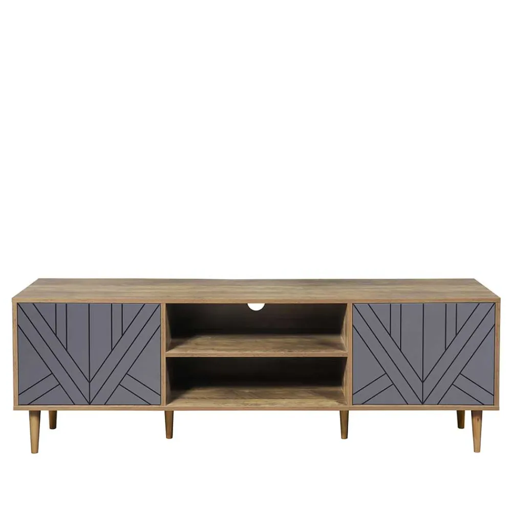 Wohnen Tv & Hifi-Möbel|Lowboards<Design Lowboard für TV in Grau & Natur - Ascolano