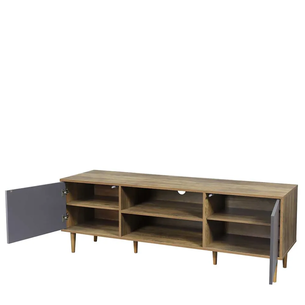 Wohnen Tv & Hifi-Möbel|Lowboards<Design Lowboard für TV in Grau & Natur - Ascolano