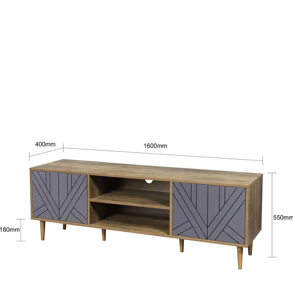 Wohnen Tv & Hifi-Möbel|Lowboards<Design Lowboard für TV in Grau & Natur - Ascolano