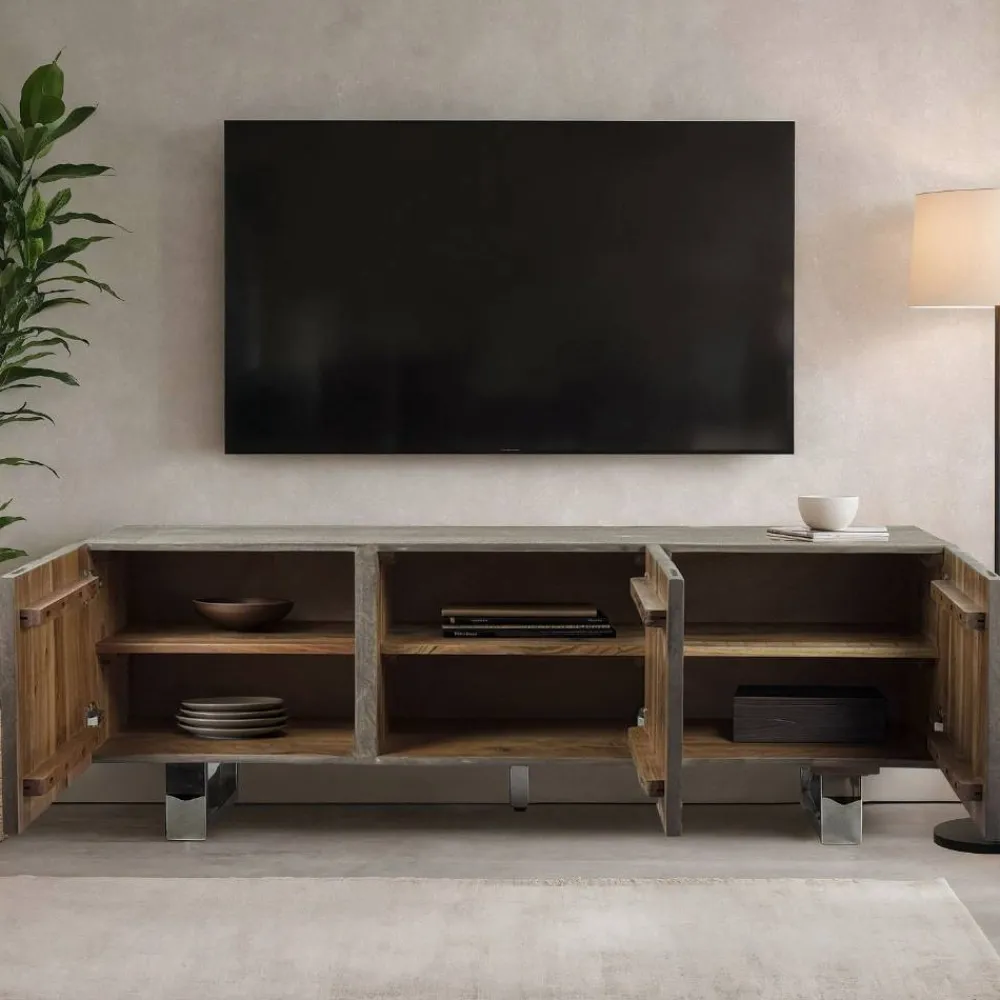 Wohnen Tv & Hifi-Möbel|Lowboards<Design Lowboard in Grau und Chrom - Vientor