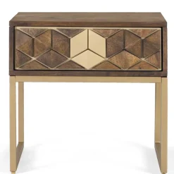 Wohnen Kommoden<Design Nachtkommode in Walnuss Braun und Gold - Feregato