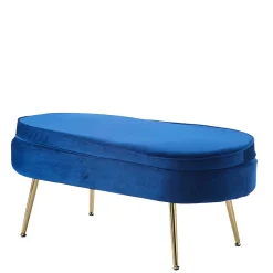 Wohnen Sitzbank<Design Polsterbank in Blau Samt & Gold Metall - Dotagon