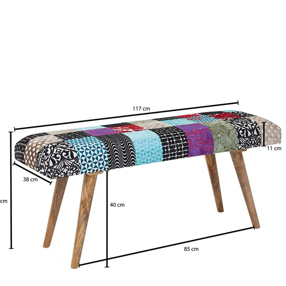 Wohnen Sitzbank<Design Polsterbank mit Samt Patchwork Bezug - Clarisa