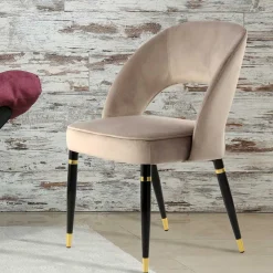 Wohnen Stühle<Design Polsterstühle in Taupe Samt - Vannah (2er Set)