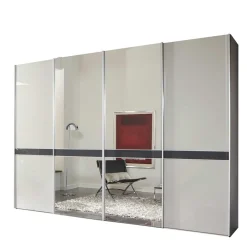 Wohnen Kleiderschränke|Schränke<Design Schrank mit Spiegel & Glas Front Hellgrau - Capolyna