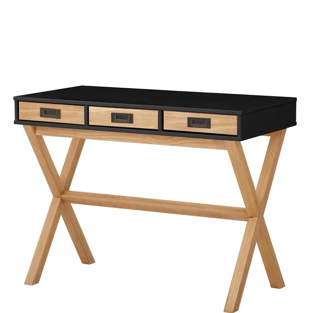 Wohnen Tische<Design Schreibtisch in Schwarz und Kiefer Natur - Adios