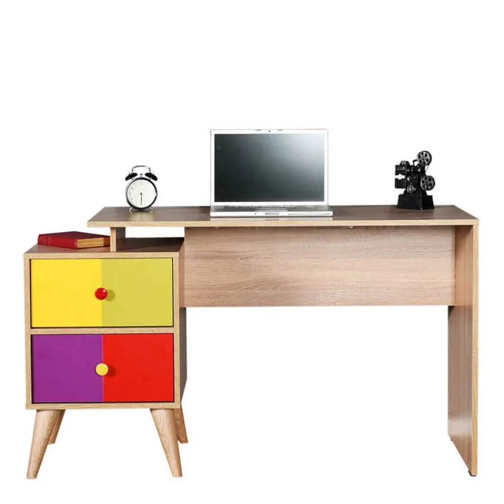 Wohnen Tische<Design Schreibtisch in Sonoma-Eiche & Bunt - Reddnas