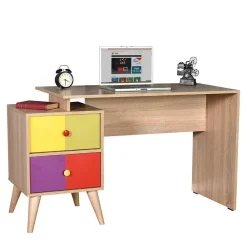 Wohnen Tische<Design Schreibtisch in Sonoma-Eiche & Bunt - Reddnas