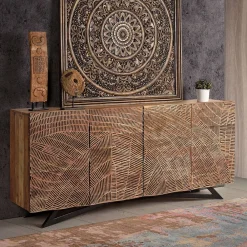 Wohnen Sideboards<Design Sideboard aus Akazienholz mit Schnitzerei - Merlan
