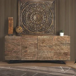 Wohnen Sideboards<Design Sideboard aus Akazienholz mit Schnitzerei - Merlan