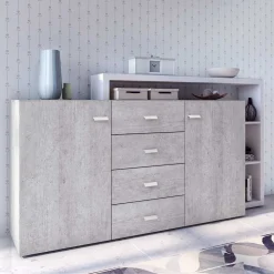 Wohnen Sideboards<Design Sideboard in Beton Optik & Weiß - Venatio