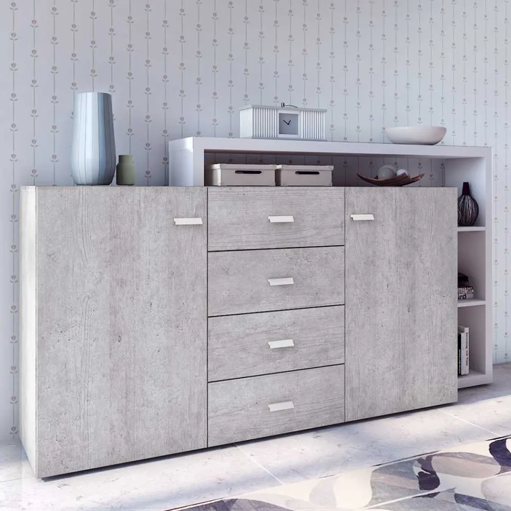 Wohnen Sideboards<Design Sideboard in Beton Optik & Weiß - Venatio