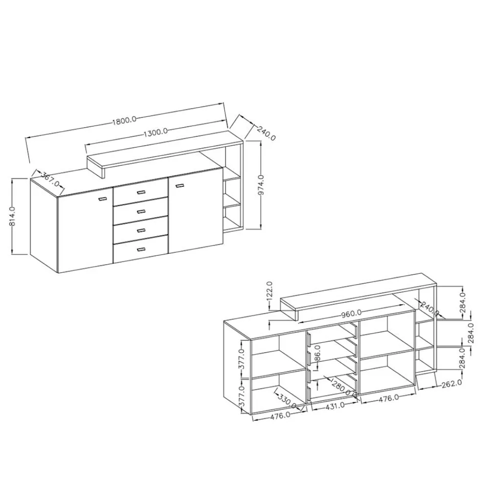 Wohnen Sideboards<Design Sideboard in Beton Optik & Weiß - Venatio
