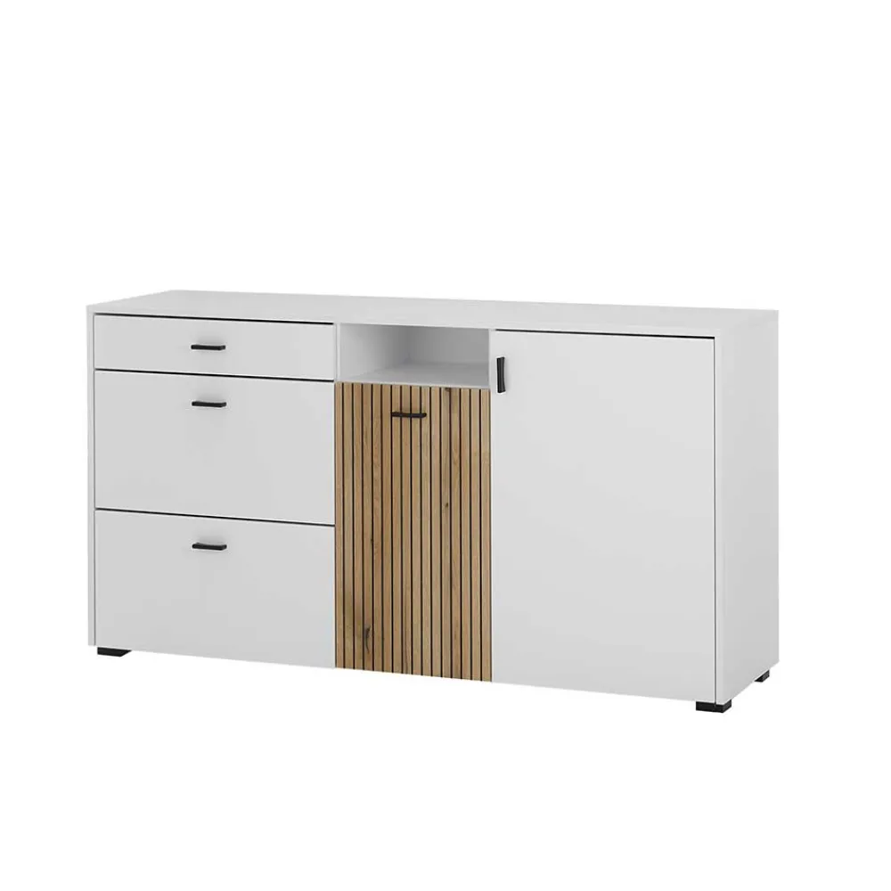 Wohnen Sideboards<Design Sideboard in Mattweiß mit Wildeiche - Nenaloro