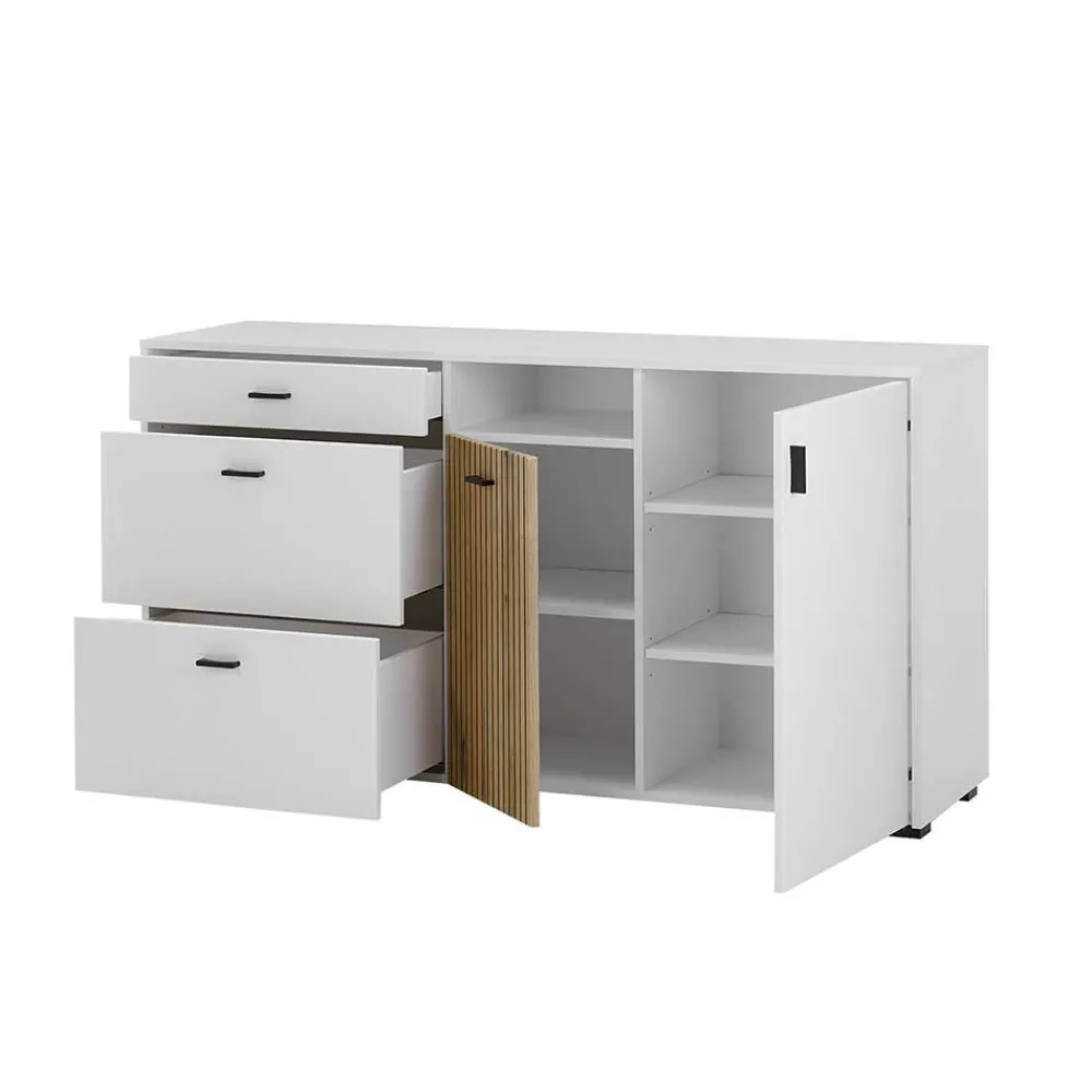 Wohnen Sideboards<Design Sideboard in Mattweiß mit Wildeiche - Nenaloro