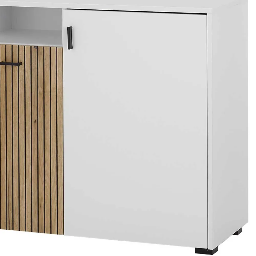 Wohnen Sideboards<Design Sideboard in Mattweiß mit Wildeiche - Nenaloro