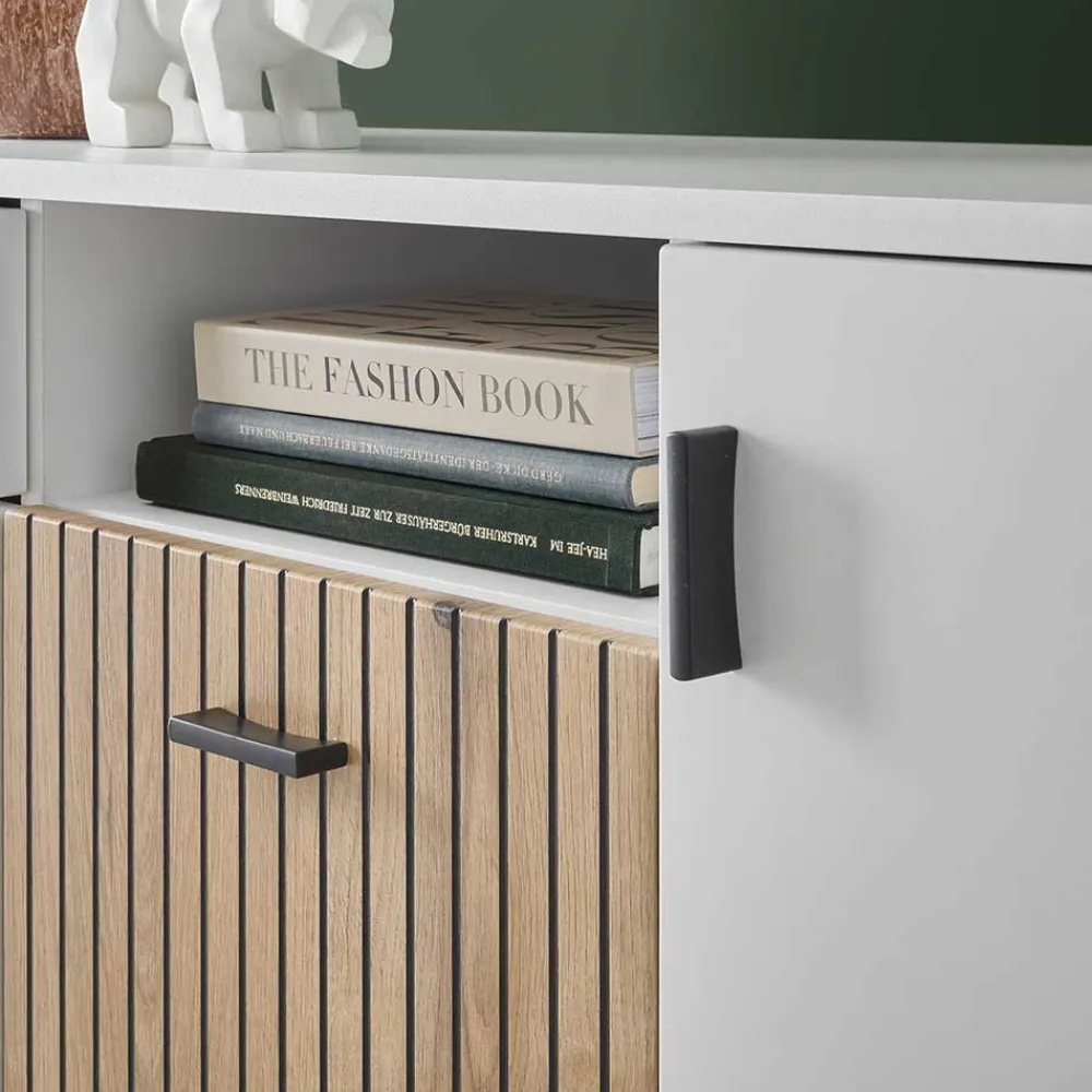 Wohnen Sideboards<Design Sideboard in Mattweiß mit Wildeiche - Nenaloro
