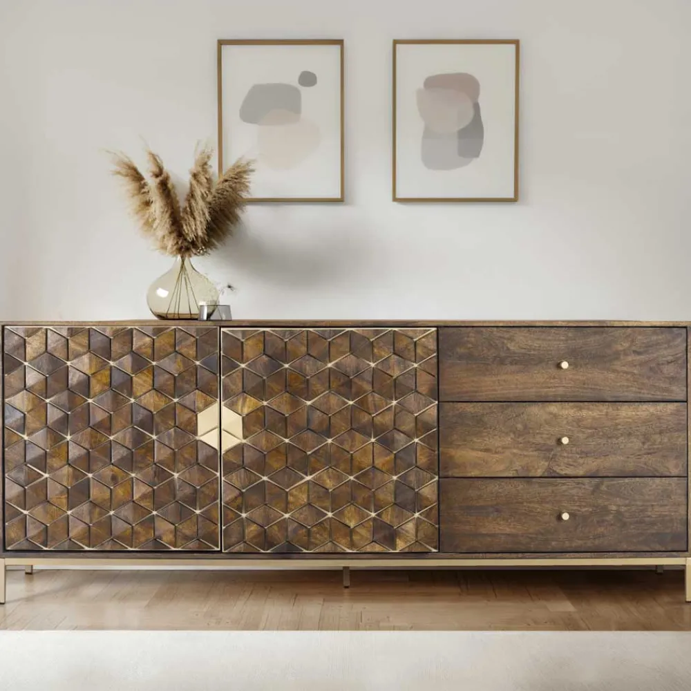 Wohnen Sideboards<Design Sideboard in Walnussbraun und Gold - Feregato
