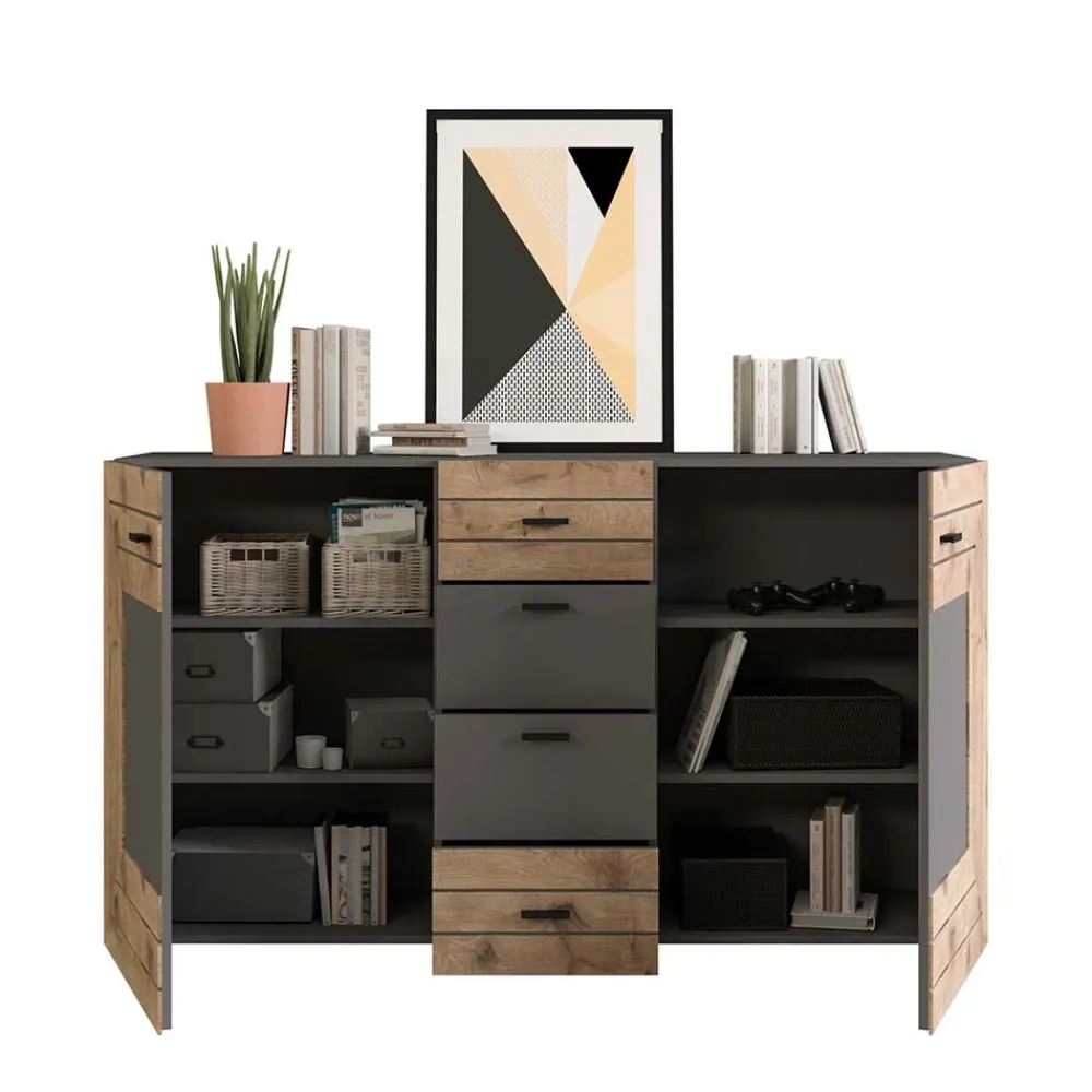 Wohnen Sideboards<Design Sideboard in Wildeiche NB & Grau - Scarlett