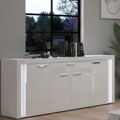 Wohnen Sideboards<Design Sideboard mit LED in Weiß Hochglanz - Gomata