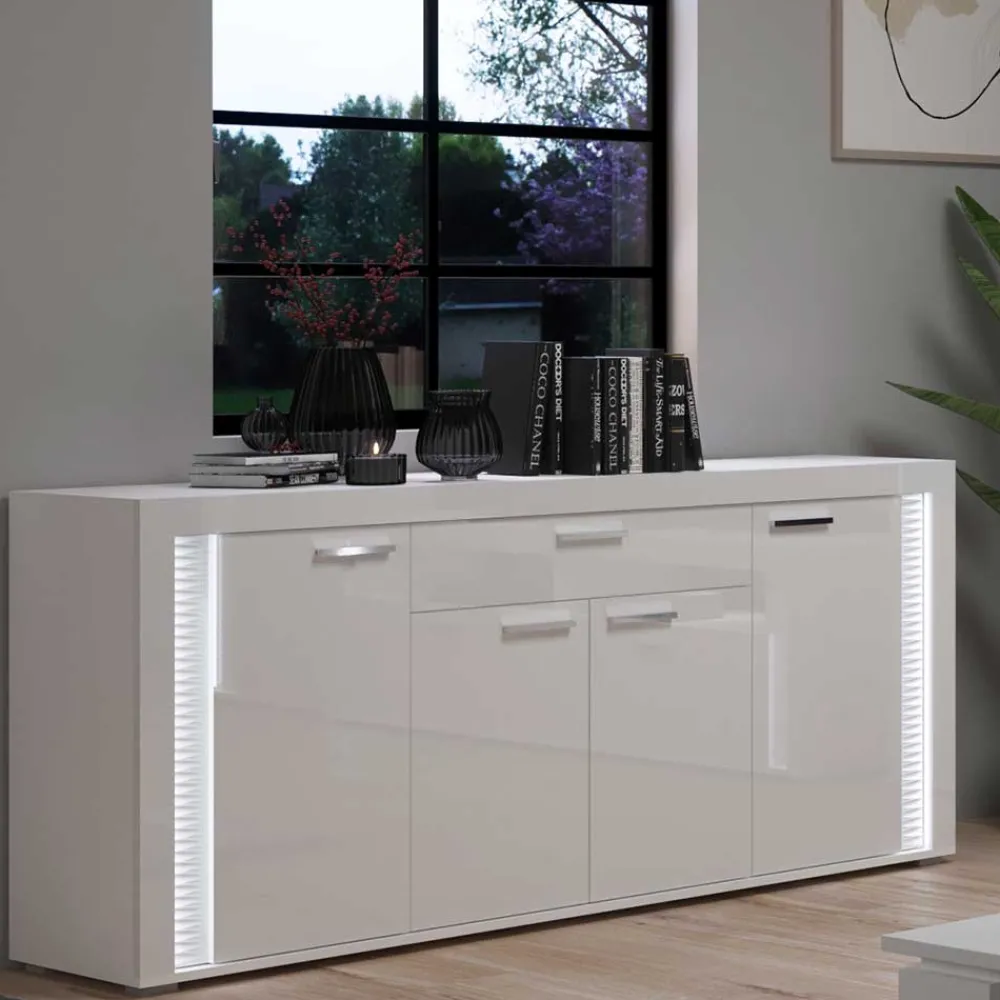 Wohnen Sideboards<Design Sideboard mit LED in Weiß Hochglanz - Gomata