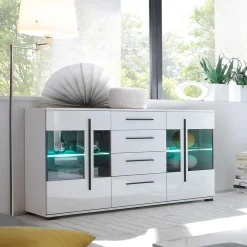 Wohnen Sideboards<Design Sideboard Nennja in Weiß Hochglanz Glas