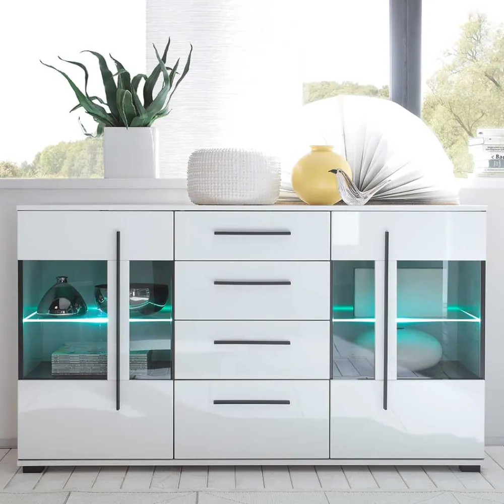 Wohnen Sideboards<Design Sideboard Nennja in Weiß Hochglanz Glas
