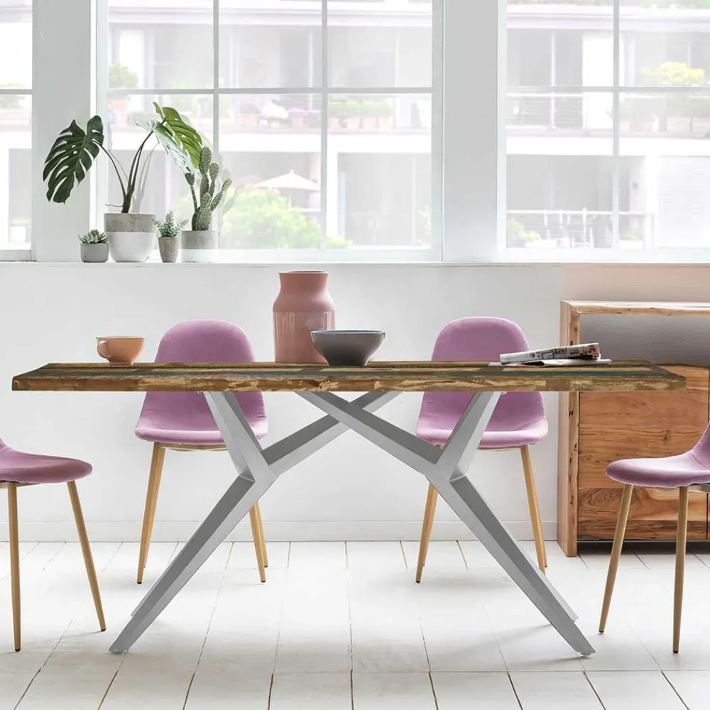 Wohnen Tische<Design Tisch mit bunter Altholzplatte Shabby - Enyi