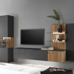 Wohnen Wohnwände<Design TV Anbauwand zweifarbig - Cruzca (dreiteilig)