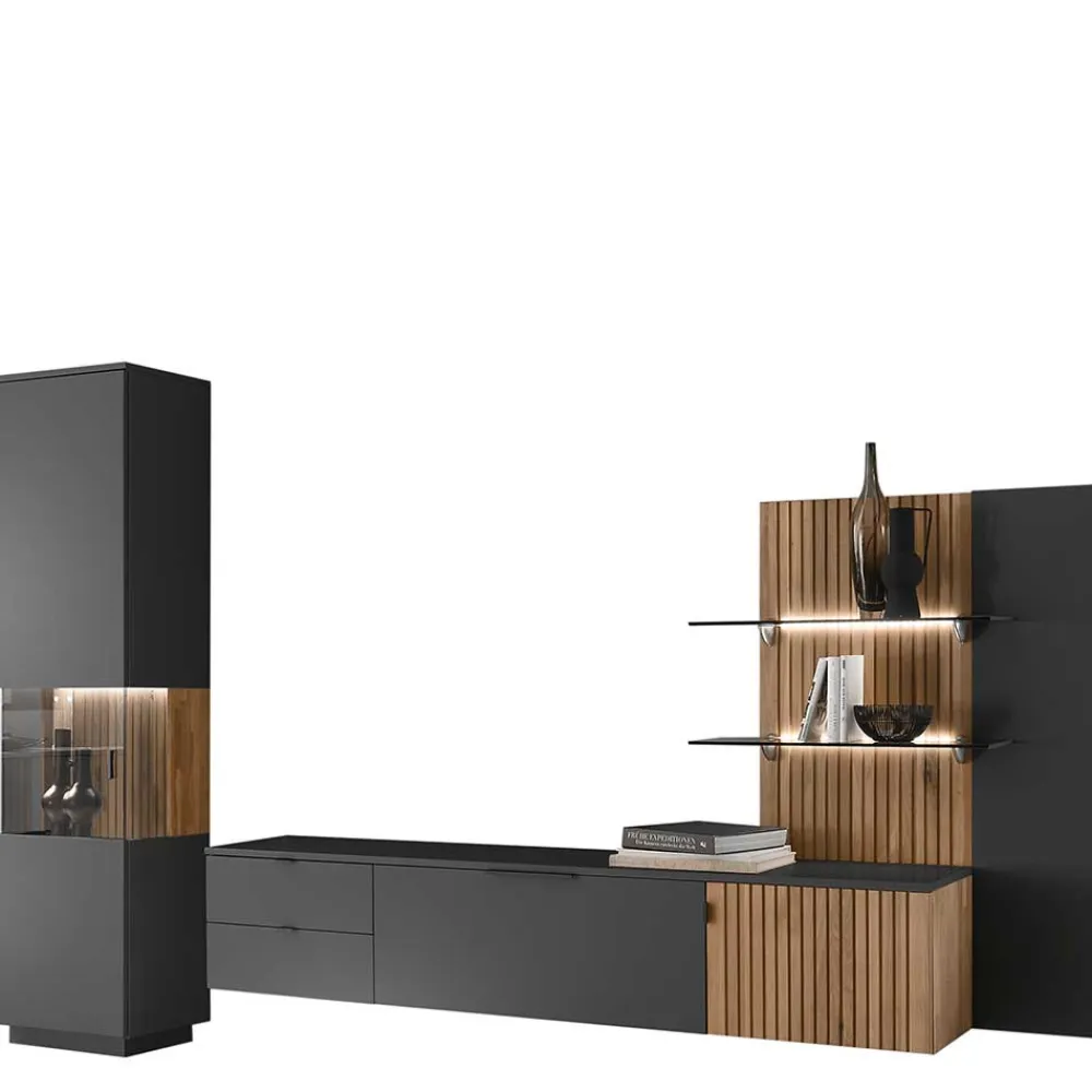 Wohnen Wohnwände<Design TV Anbauwand zweifarbig - Cruzca (dreiteilig)